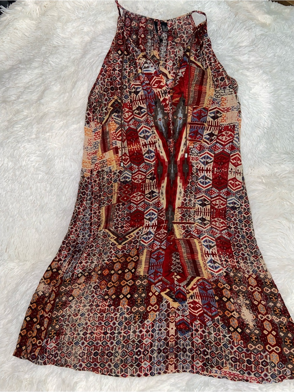 Mango Red Multi-Patterned Halter Mini Dress